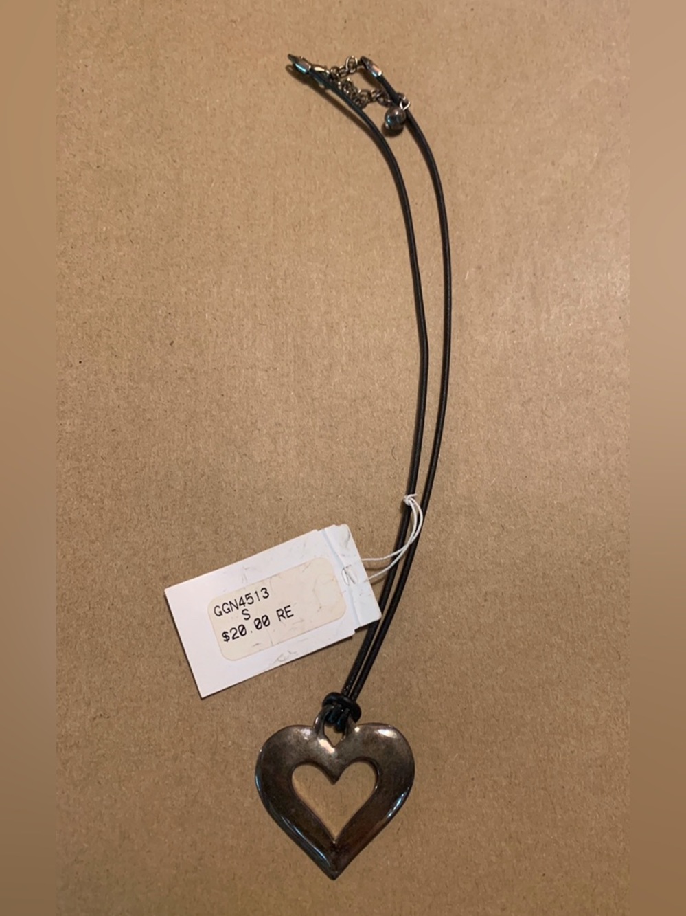 NWT Open Heart Stone Pendant Cord Choker Necklace Black Adjustable